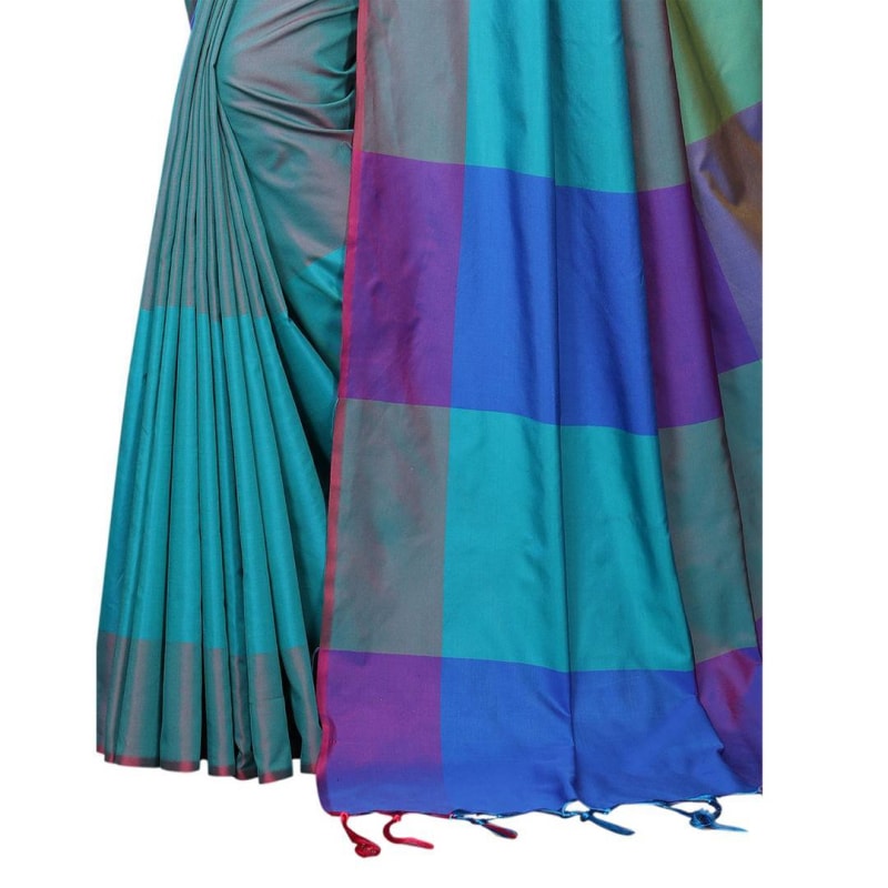 Blue Cotton Silk Solid Saree with Blouse piece