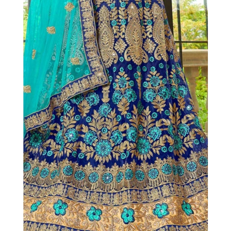 Blue Embroidered Net Lehenga Choli For Women's