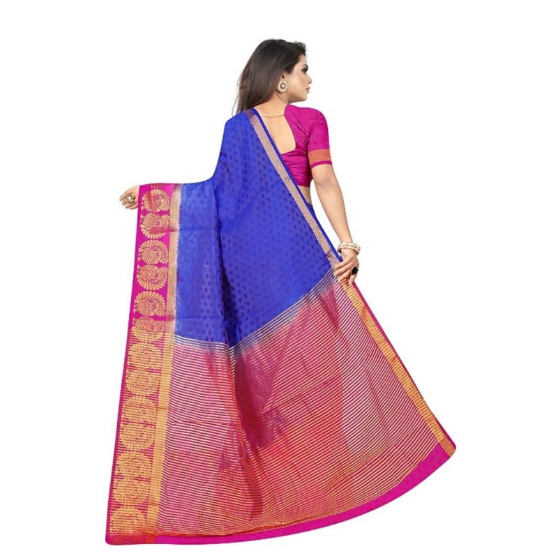 Blue Woven Design Kanjeevaram Saree with Blouse piece