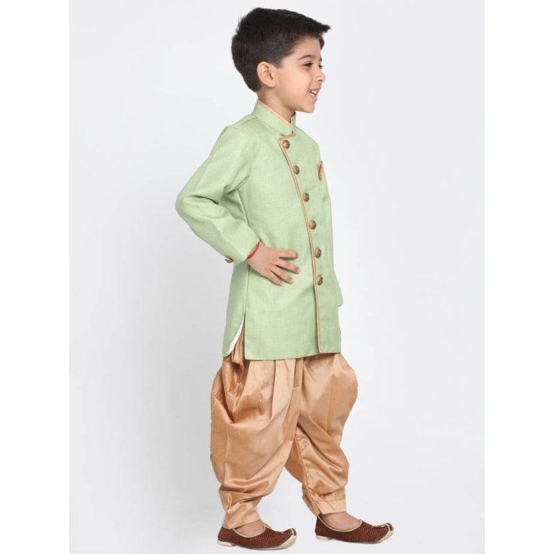 Boys' Green Cotton Silk Blend Kurta & Pyjama Set