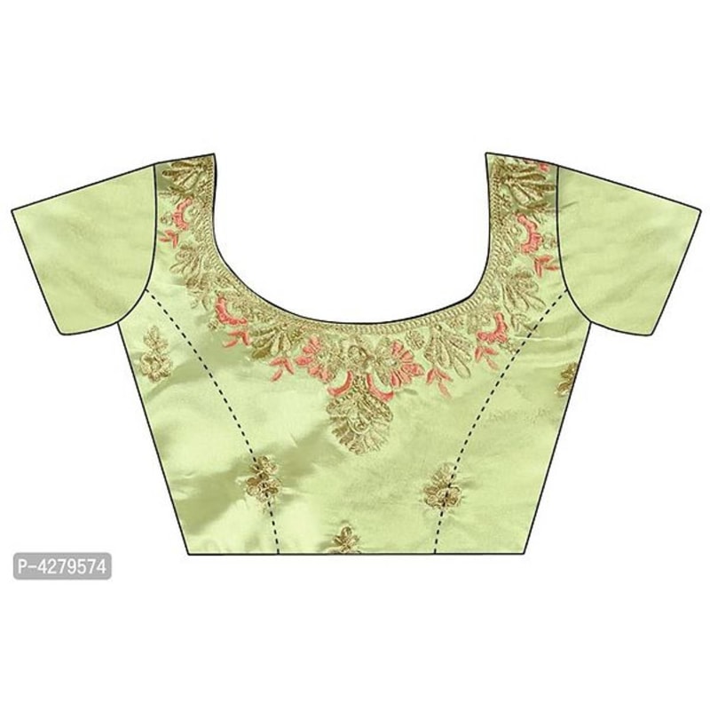 Green Embroidered Satin Semi Stitched Lehenga Choli with Dupatta
