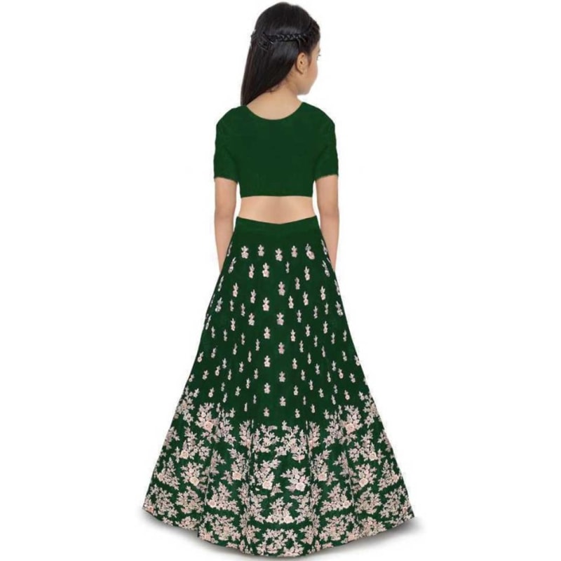 Harshiv Creation Green Heavy Designer Kids Girls Traditional Semi Stitched Lehenga Choli_(Suitable To 3-15 Years Girls)