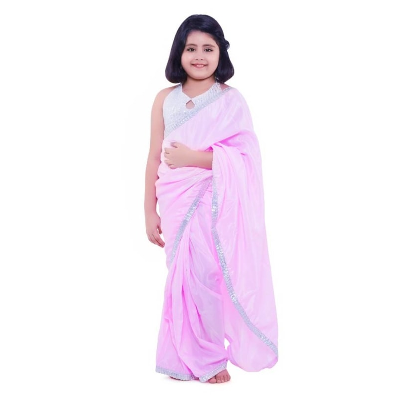 Kids Fancy Stitched Saree With Blouse