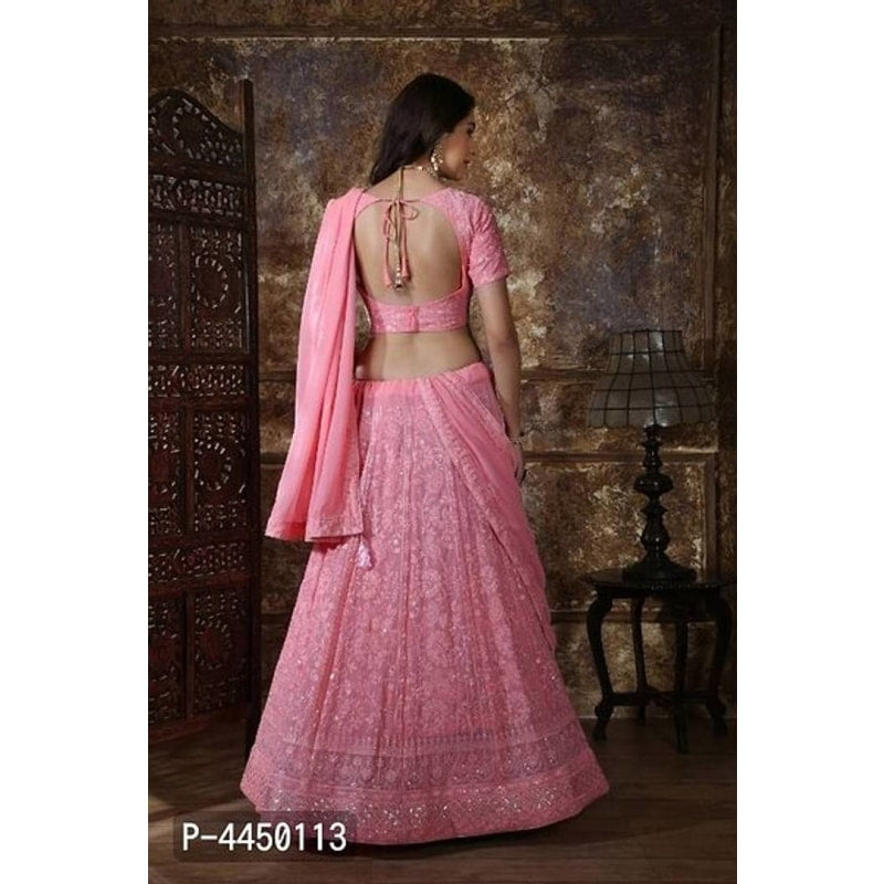 Light Pink Georgette Lehenga Choli with Embroidery