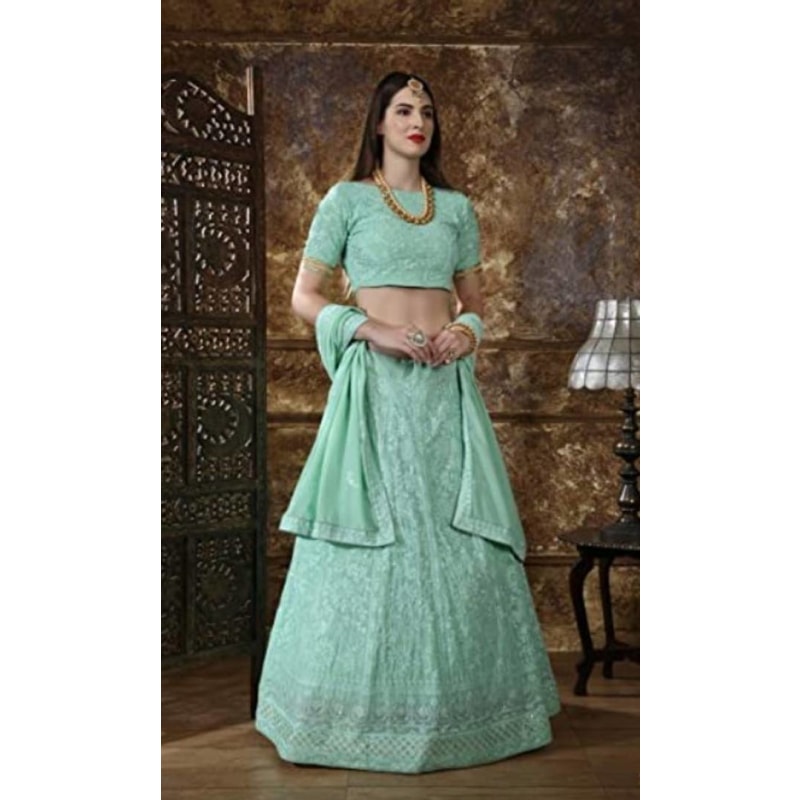Mint Green Indian Wedding Designer Georgette Lehenga Choli
