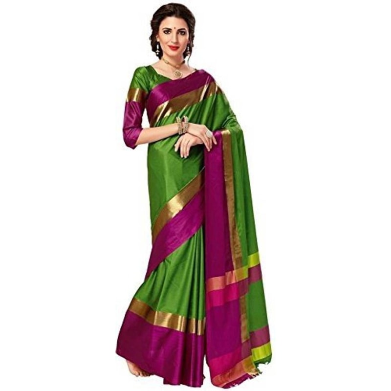 Multicoloured Cotton Silk Saree With Blouse