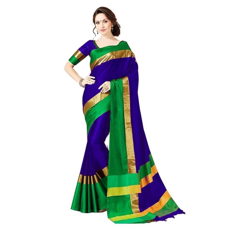 Multicoloured Cotton Silk  Saree With Blouse