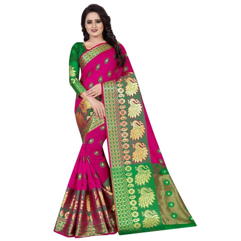 Multicoloured Woven Design Cotton Silk Saree with Blouse piece
