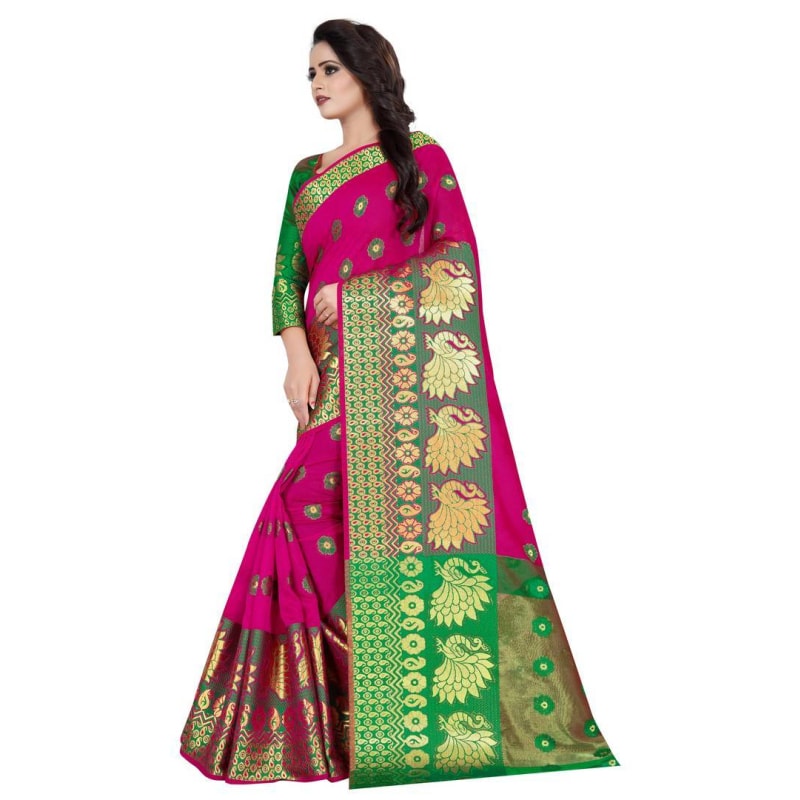 Multicoloured Woven Design Cotton Silk Saree with Blouse piece