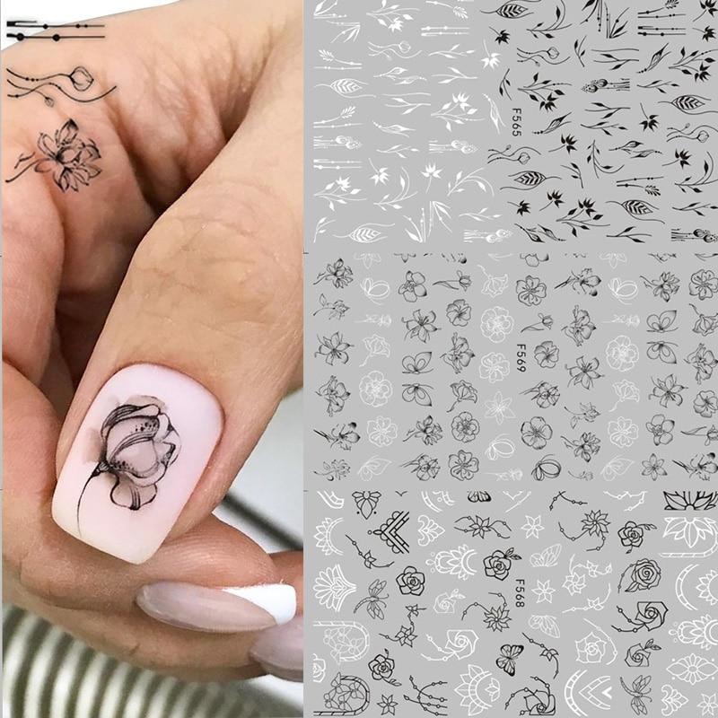Nail Art 3D Black and White Stickers