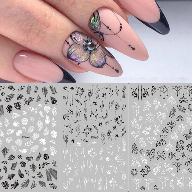 Nail Art 3D Black and White Stickers - dilutee.com