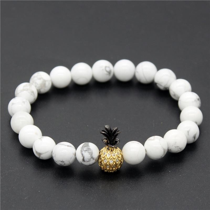 Pineapple Charm Black & White Beads Couple Bracelets - Dilutee.com