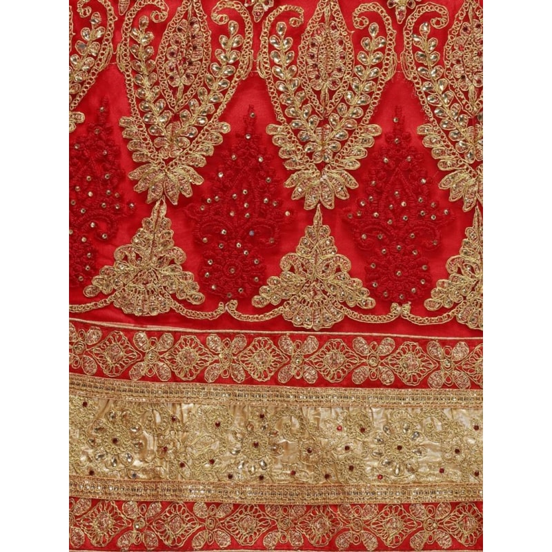 Red Embroidered Net Lehenga Choli With Blouse