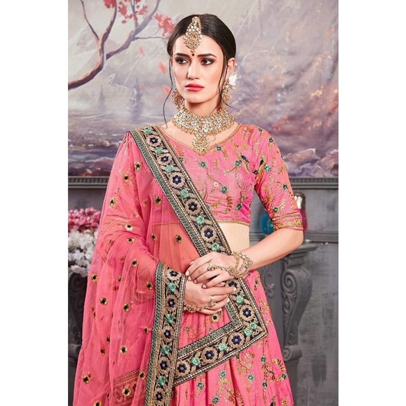Rouge Pink Banarasi Silk Designer Bridal Wear Silk Lehenga Choli