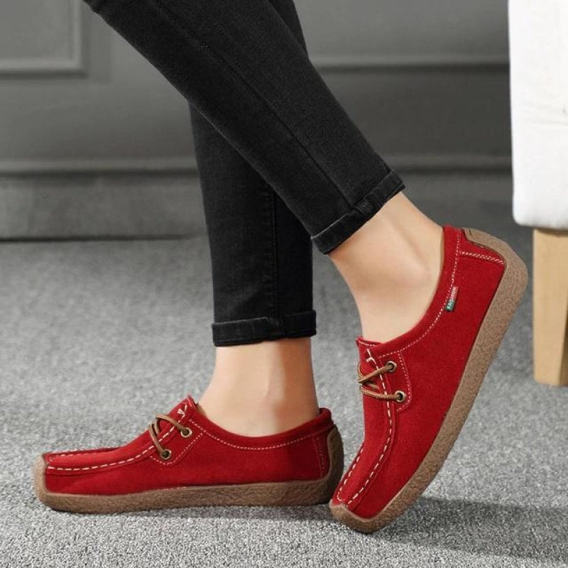 Scarlet Leather Flat Shoes - dilutee.com