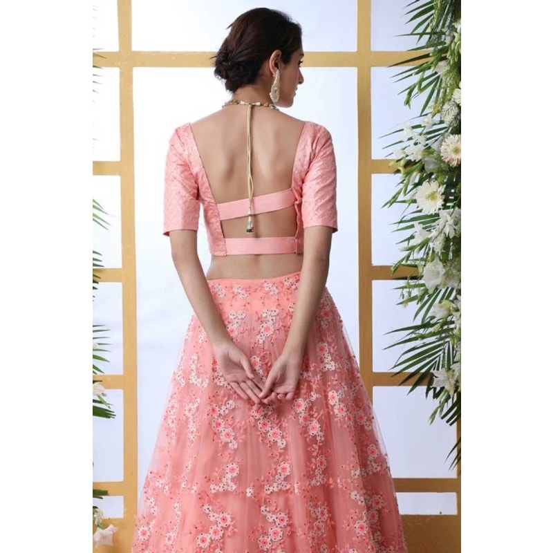 Thread Embroidery Pink Lehenga Choli In Net Fabric