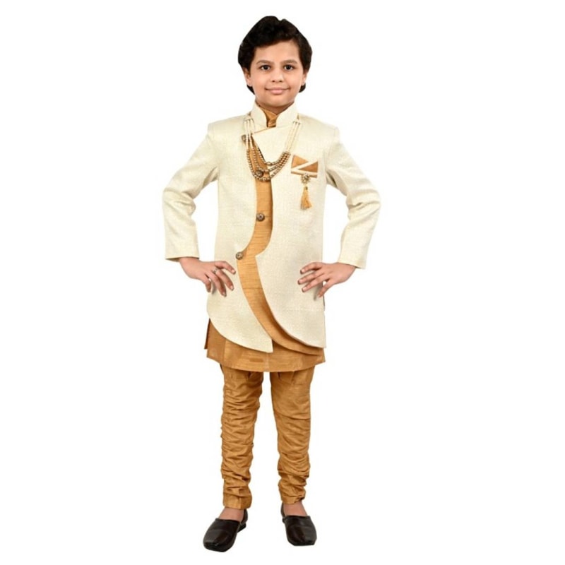Trendy Cotton Solid Sherwani Set For Boys