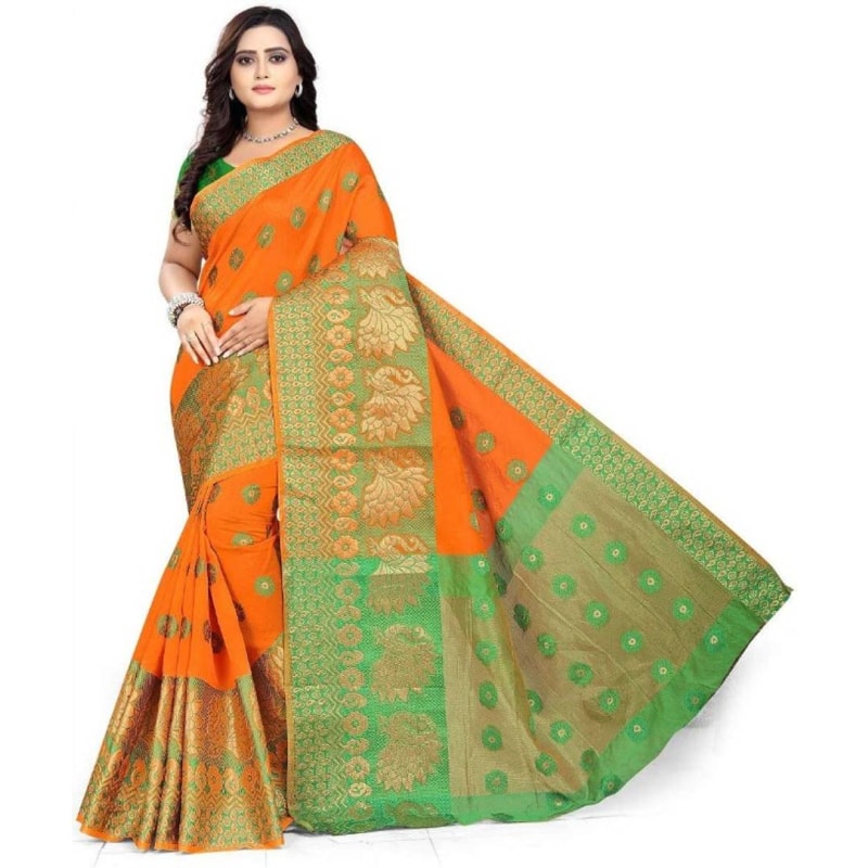 Trendy Jacquard Cotton Silk Saree With Blouse Piece