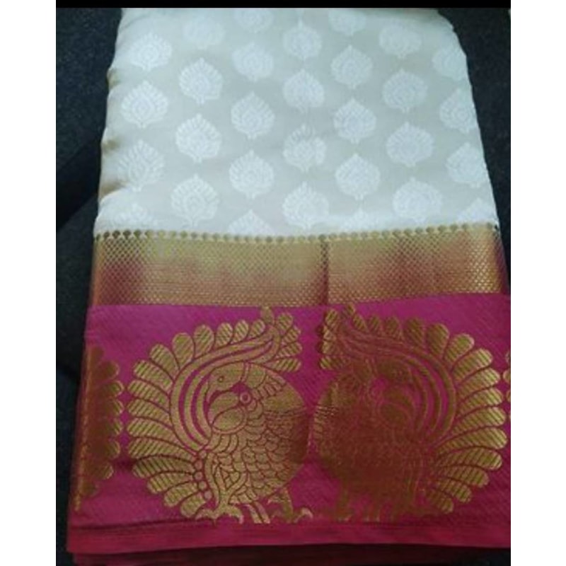 White Woven Design Kanjeevaram Saree with Blouse piece