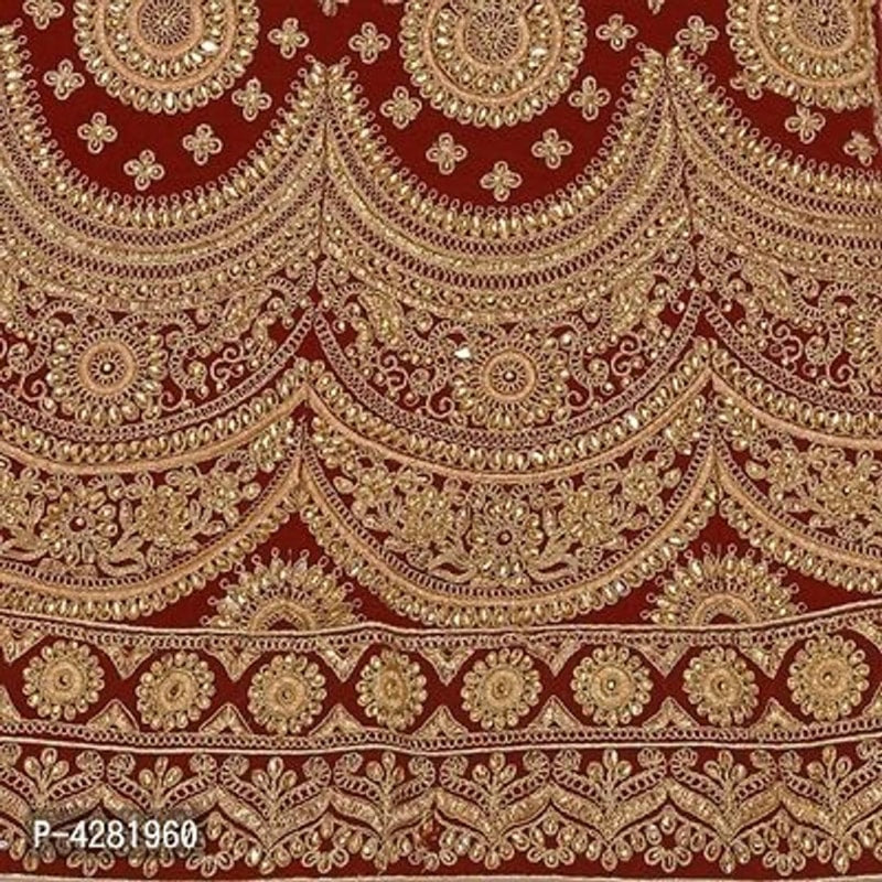Women's Maroon Semi Stiched Embroidered Velvet Lehenga Choli With Dupatta