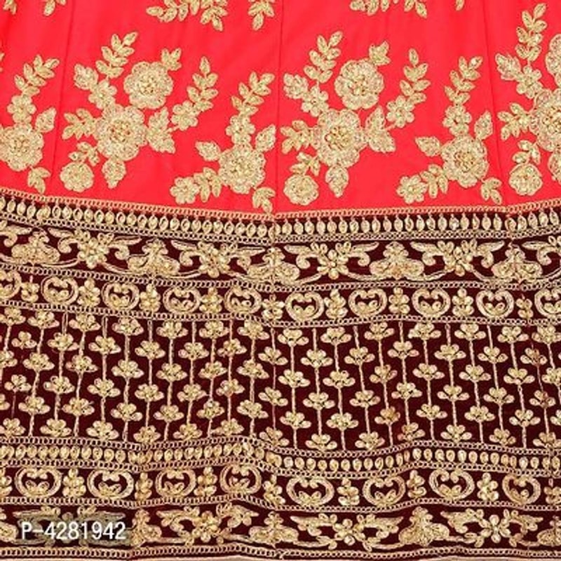 Women's Red Semi Stiched Embroidered Malay Sattin Lehenga Choli With Dupatta