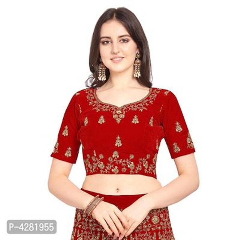 Women's Red Semi Stiched Embroidered Velvet Lehenga Choli With Dupatta