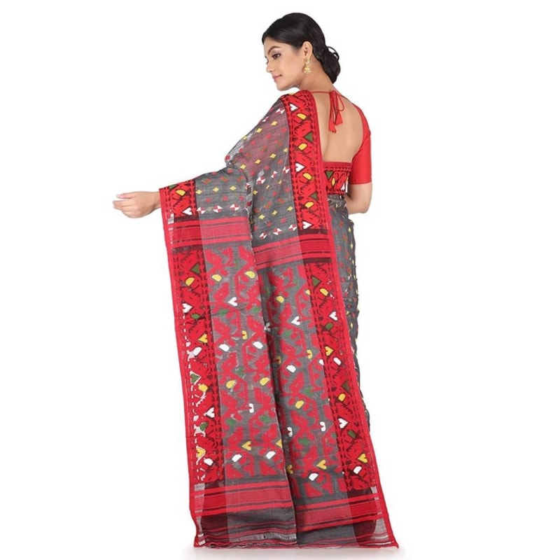 Women's soft Jamdani Saree without Blouse Piece (GB145_Grey)